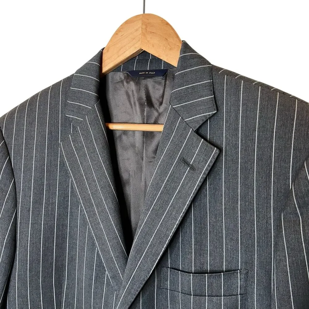 Brooks Brothers Regent Fit Wool Pinstripe 1818 Suit Blazer 40L Grey White Italy